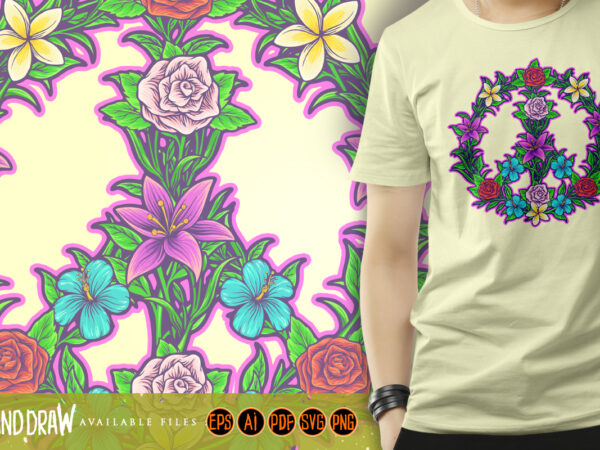 Flower power hippie peace sign with flower form t shirt graphic design