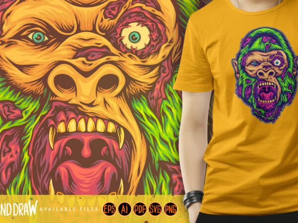 Fright night scary monkey head monster zombie t shirt graphic design