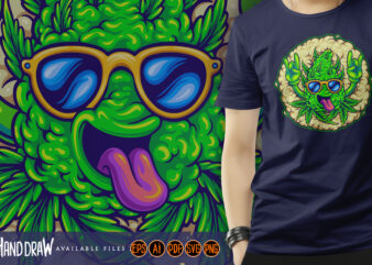 Funny cannabis bud leaf with smoke weed t shirt graphic design