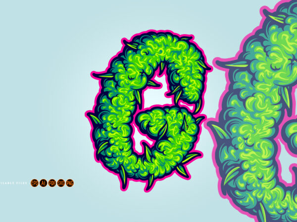 G letter emblem organic cannabis smoke t shirt design template