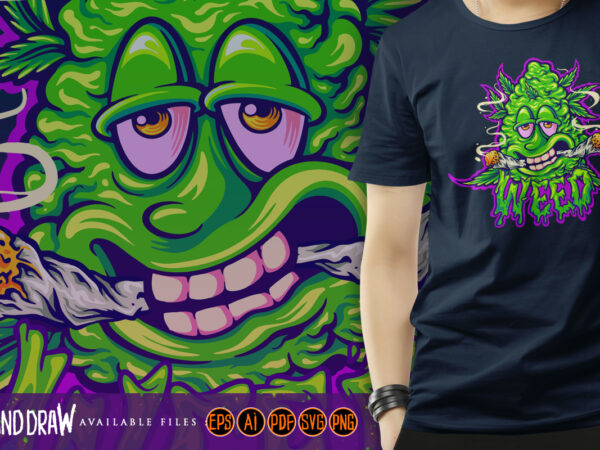 Giggle greens funny weed bud monster t shirt design template