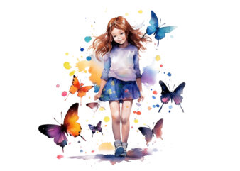 animal themes, animal wildlife, bouquet, children only, curiosity, innocence, one person, looking, freshness, fragility, color image, childhood, butterfly – insect, casual clothing, illustration, holding, illustration technique, colors, one animal, one