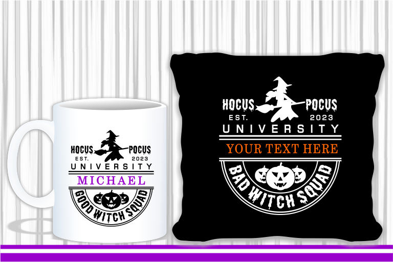 Halloween Hocus Pocus Good Witch and Bad Witch Squad University Monogram T shirt Vector Design
