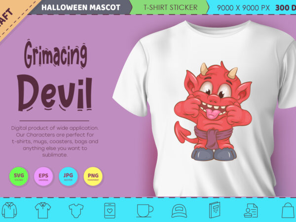 Grimacing little devil. halloween mascot. t shirt design template