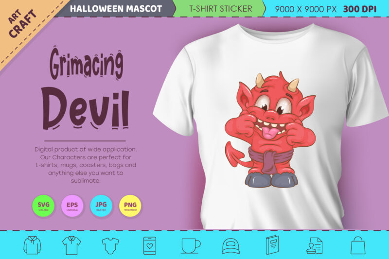 Grimacing little devil. Halloween mascot.