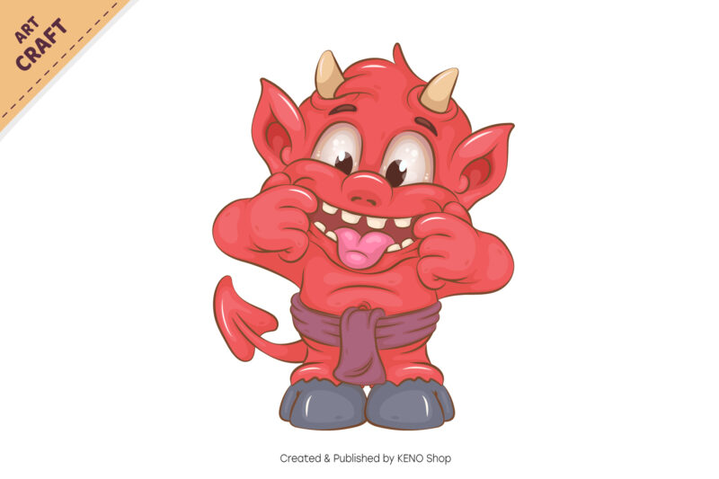 Grimacing little devil. Halloween mascot.