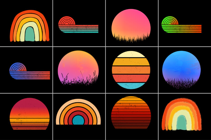 Sunset Retro Grunge Background Bundle for T-Shirt Design