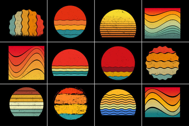 Sunset Retro Grunge Background Bundle for T-Shirt Design