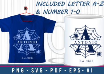 Halloween Spider Web Split Alphabet For T shirt Designs Graphic Vector, Funny Halloween Kids T shirt Design Bundle