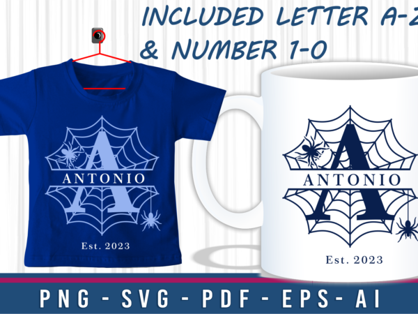 Halloween spider web split alphabet for t shirt designs graphic vector, funny halloween kids t shirt design bundle