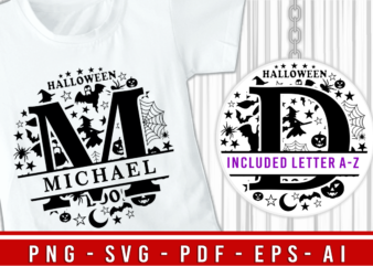 Hallowen Split Alphabet Monogram Letters For T shirt Design Bundle , Kids Halloween T shirt Designs Graphic Vector