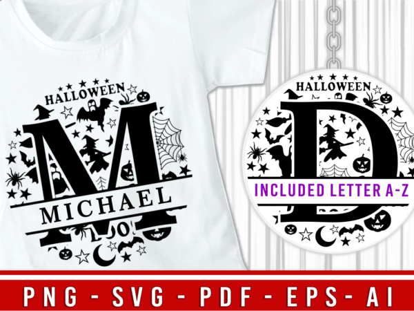 Hallowen split alphabet monogram letters for t shirt design bundle , kids halloween t shirt designs graphic vector