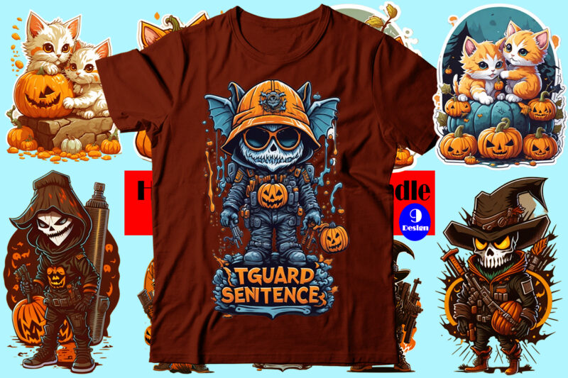 Halloween T-Shirt Design Graphic illustration Bundle-Trendy Pod Best T-Shirt Design illustration Bundle