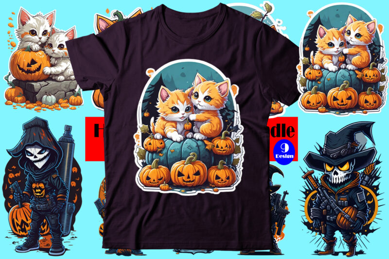Halloween T-Shirt Design Graphic illustration Bundle-Trendy Pod Best T-Shirt Design illustration Bundle