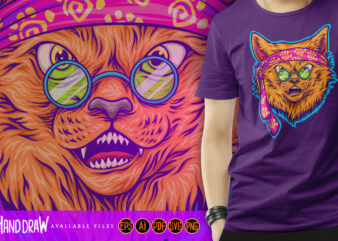 Hippie funky cat with sunglass