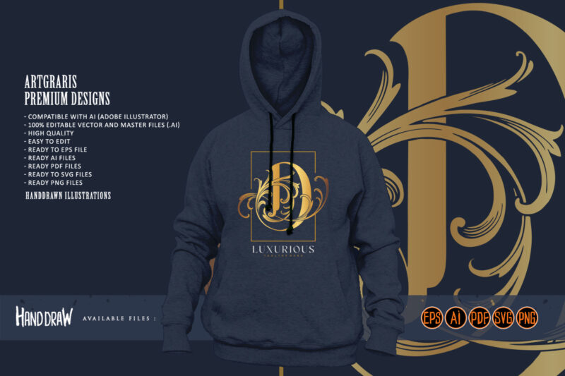 Floral gold D lettering emblem monogram logo