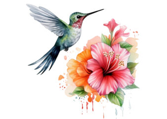 Hummingbird Flower Watercolor Clipart