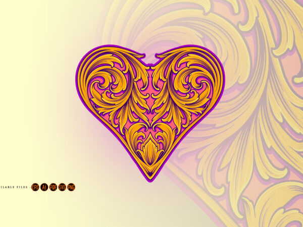 Intricate engraved victorian heart shaped ornament t shirt design for sale