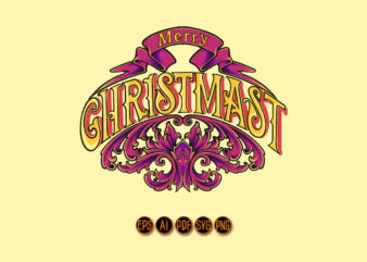 Jolly lettering merry christmas badge with engraved