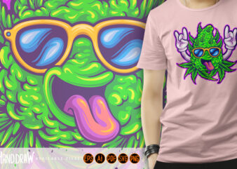 Laugh funny monster cannabis bud with sunglasses