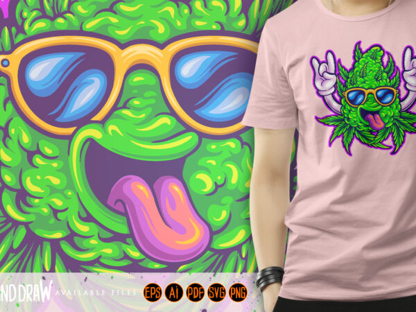 Laugh funny monster cannabis bud with sunglasses t shirt vector graphic