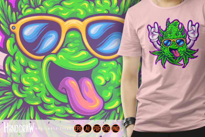 Laugh funny monster cannabis bud with sunglasses