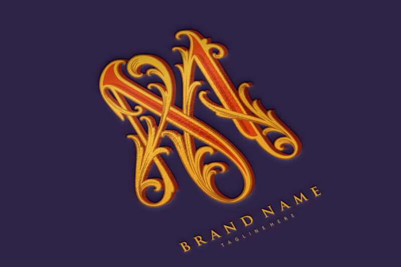 Elegance flourish gold floral M lettering monogram logo