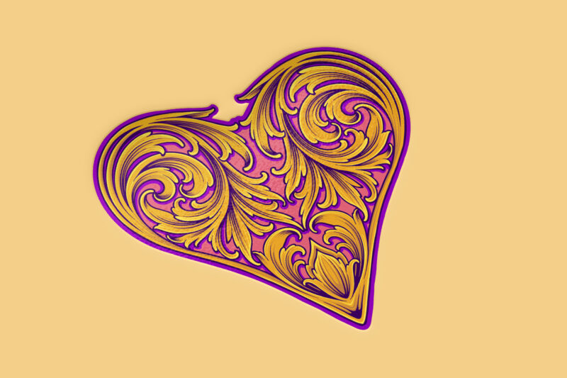 Antique elegance engraved floral heart pattern