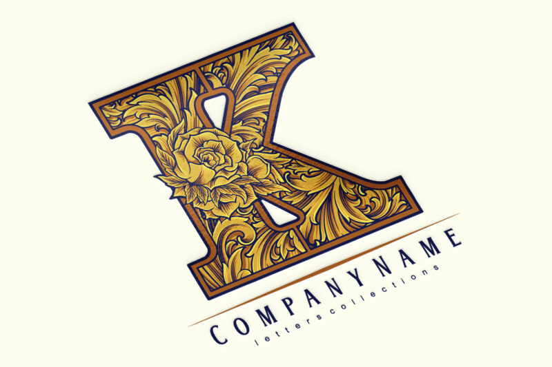 Modern flourish vintage elegance gold K monogram letter logo