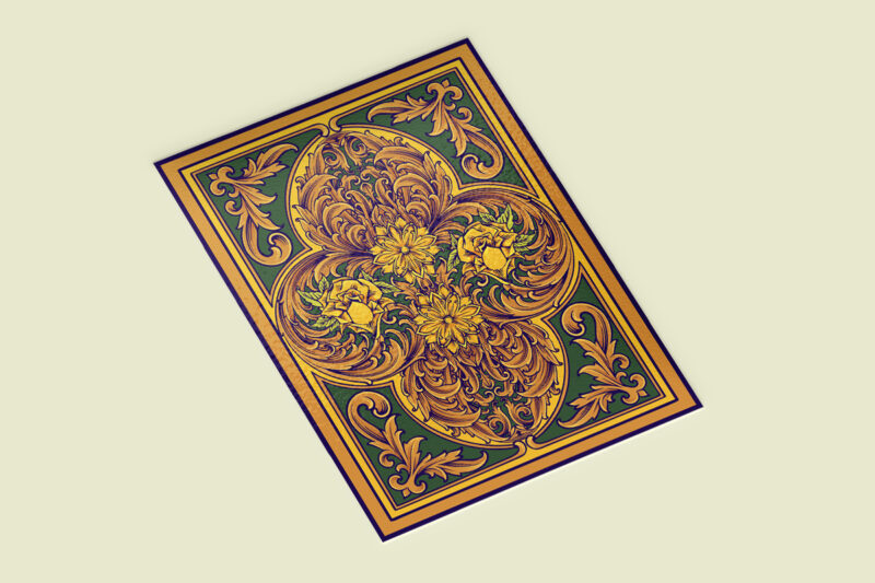 Flourishing vintage engravings card deck ornament