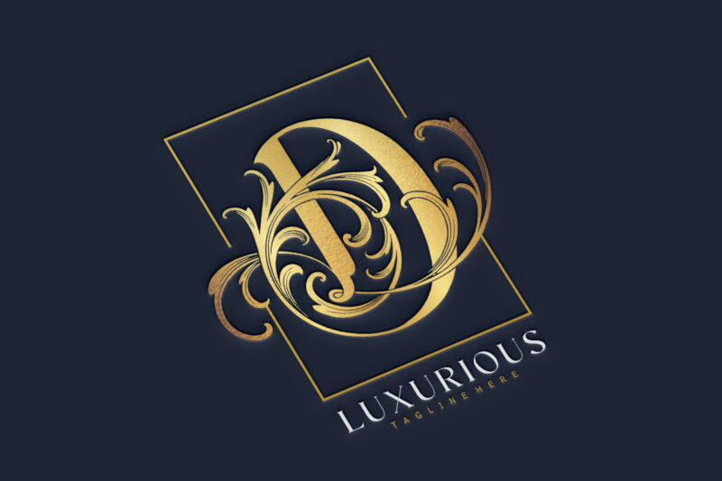 Floral gold D lettering emblem monogram logo