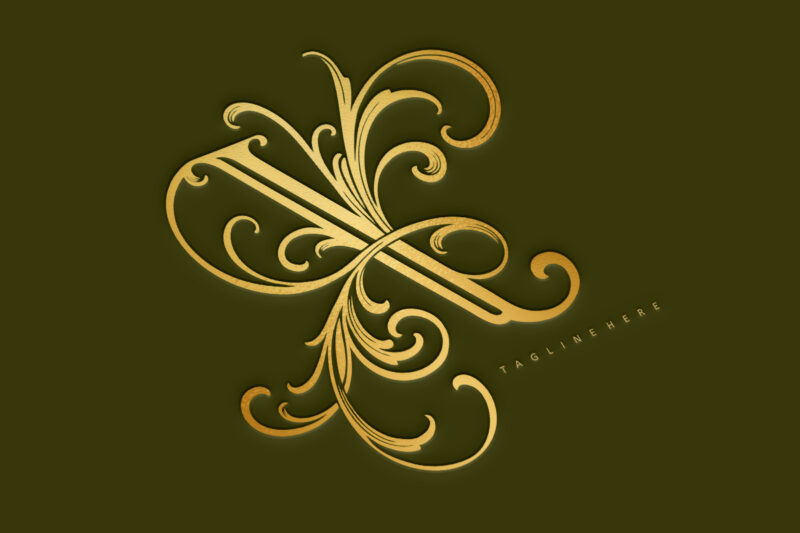 Flourish gold floral X lettering monogram logo