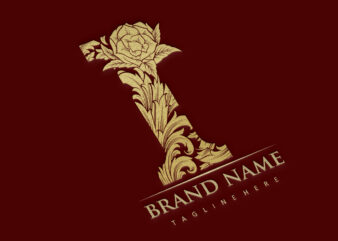 Luxury Floral Monogram initial I Engraved Lettering