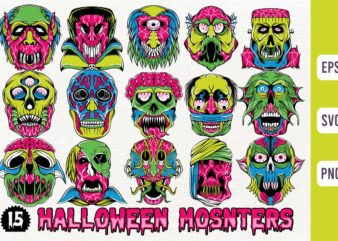 Spooky Halloween Monster Creatures Character Designs Bundle