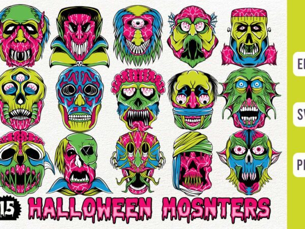 Spooky halloween monster creatures character designs bundle
