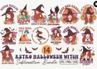 Retro Halloween Witch Sublimation T-shirt Designs Bundle