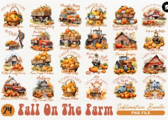 Fall on the Farm Sublimation Designs PNG Bundle, Fall Farmhouse T-shirt Designs PNG Bundle