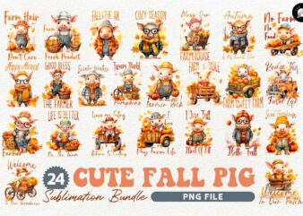 Cute Fall Pig Sublimation Designs, Pumpkins Farm PNG Bundle