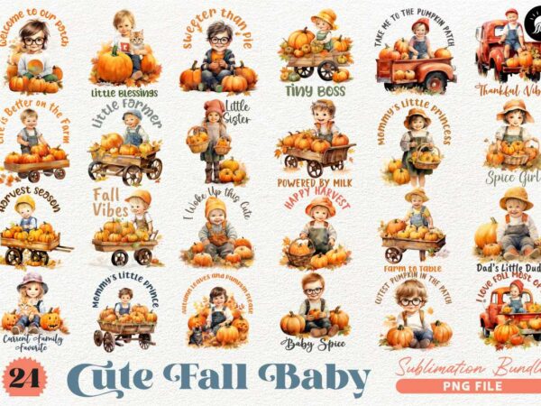 Cute fall baby on the farm sublimation designs png bundle