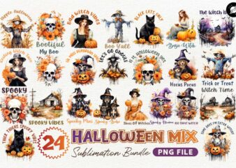 Halloween sublimation t shirt designs png bundle, Watercolor halloween designs collection