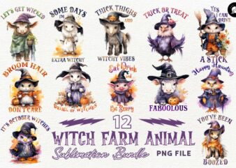 Witch Farm Animals Sublimation Designs PNG Bundle, Halloween Animal T-shirt Desisgns