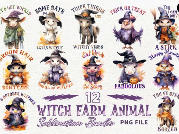 Witch farm animals sublimation designs png bundle, halloween animal t-shirt desisgns