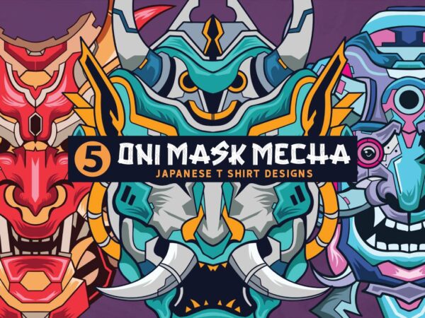 Oni mask mecha japan culture vector t-shirt designs bundle, hannya mask robot artwork illustration t shirt design for commercial use