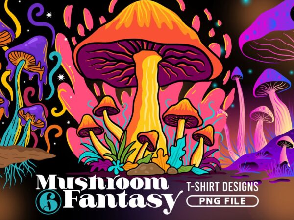 Mushroom fantasy art illustration png t-shirt designs bundle