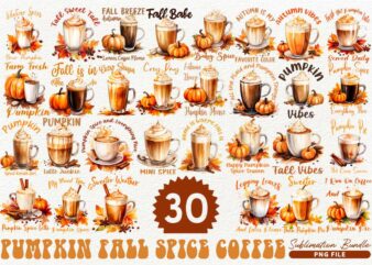 Pumpkin Fall Spice Coffee PNG Sublimation Bundle, Fall T-shirt Designs