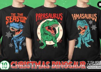 Christmas Dinosaur T-shirt Designs Vector Bundle