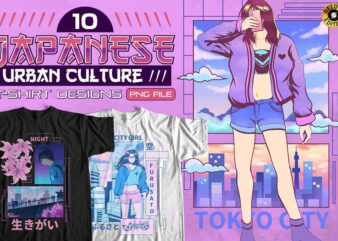 Japanese Urban Street Culture T-shirt Designs PNG Bundle, Japanese Anime Streetwear T-shirt Designs Bundle, Japanese T-shirt Designs for Print on Demand