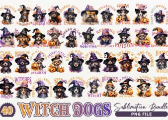 Halloween Witch Dogs Quotes Sublimation Designs Bundle, Witch Dog T-shirt Designs PNG Bundle, Halloween T-shirt Design Pack