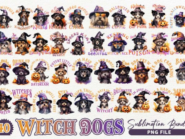 Halloween witch dogs quotes sublimation designs bundle, witch dog t-shirt designs png bundle, halloween t-shirt design pack