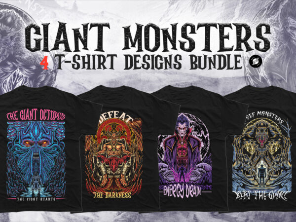 Halloween giant monsters dark art t-shirt designs vector, creepy illustration t shirt artwork